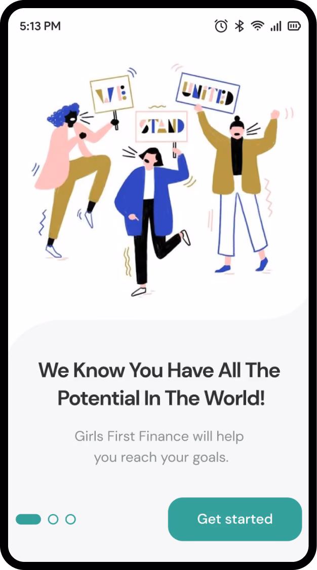 Girls First Finance: mobile app screen
