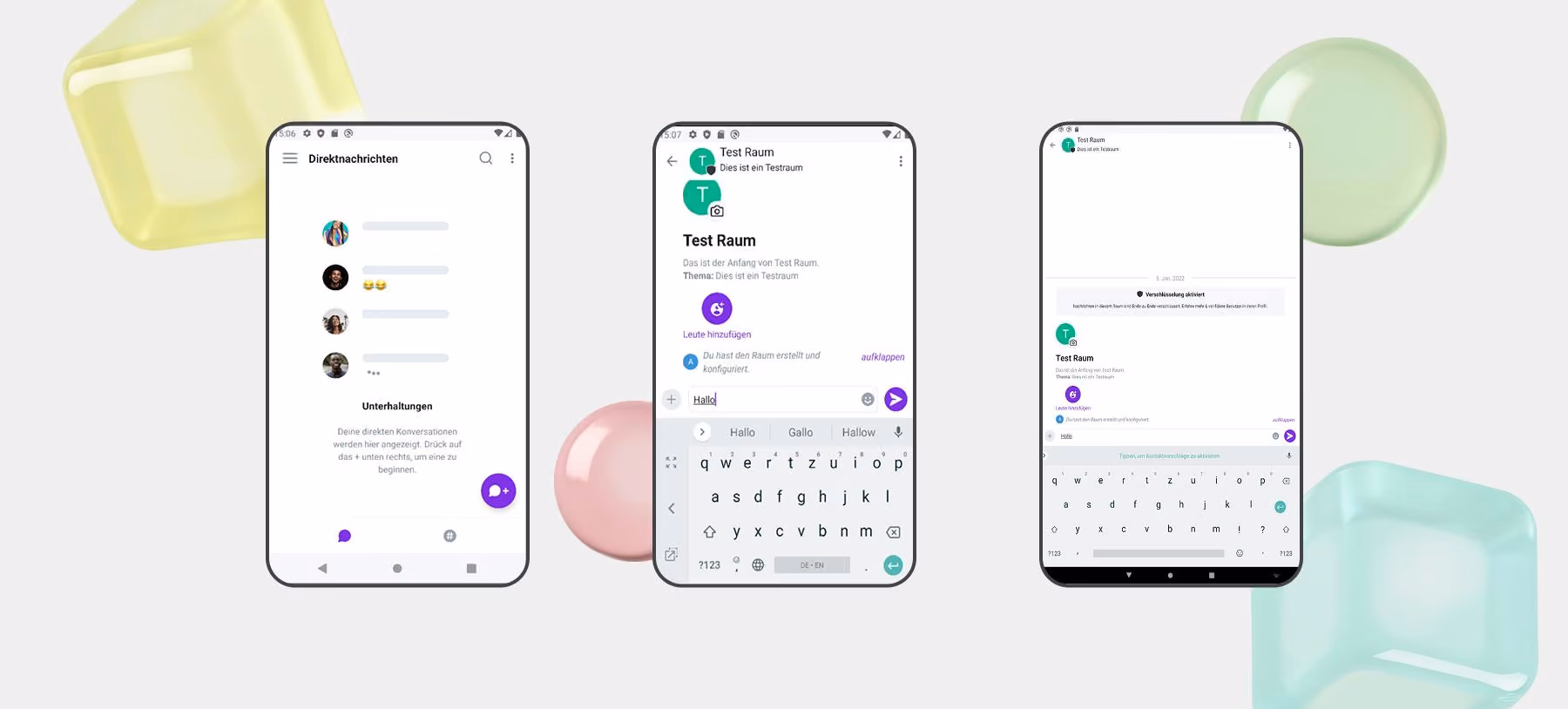 Secure corporate messenger: interface screens